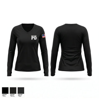 Womens Long Sleeve Vneck Shirt, North Bend PD, Police, Teamtime, Team time, sublimation, custom sports apparel, team uniforms, spirit wear, spiritwear, sports uniforms, custom shirts, team store, custom team store, fundraiser sports, apparel fundraiser