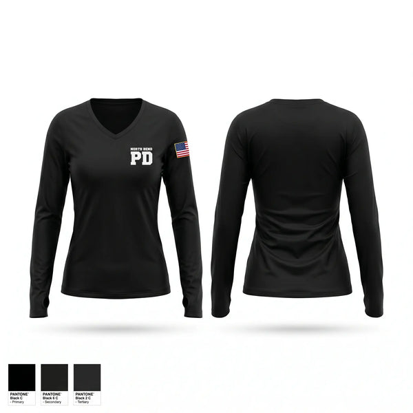Womens Long Sleeve Vneck Shirt, North Bend PD, Police, Teamtime, Team time, sublimation, custom sports apparel, team uniforms, spirit wear, spiritwear, sports uniforms, custom shirts, team store, custom team store, fundraiser sports, apparel fundraiser