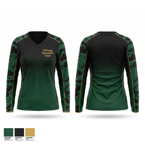 Womens Long Sleeve Vneck Shirt, Vikings Baseball Club, Baseball, Teamtime, Team time, sublimation, custom sports apparel, team uniforms, spirit wear, spiritwear, sports uniforms, custom shirts, team store, custom team store, fundraiser sports, apparel fundraiser