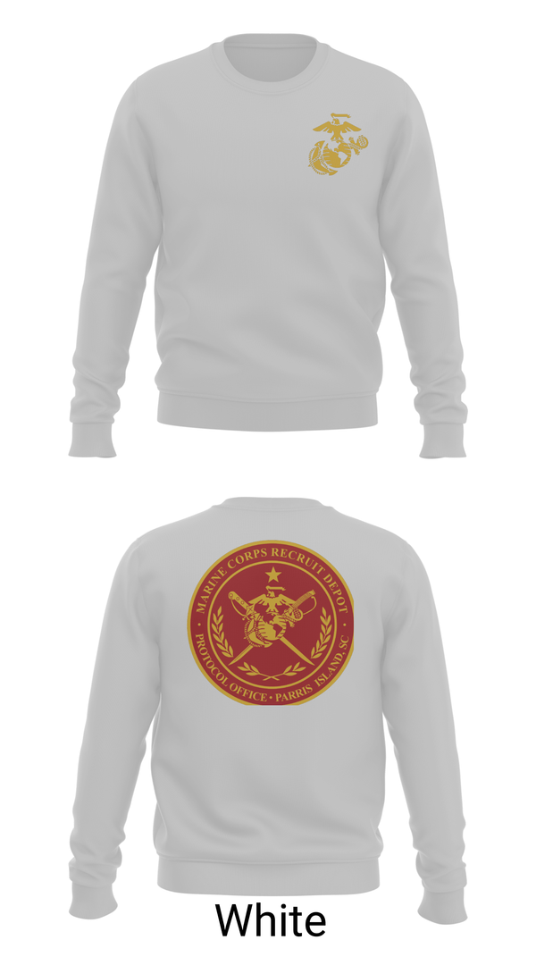 Crew Neck Sweatshirt, MCRD Parris Island Protocol Office, Marines, Teamtime, Team time, sublimation, custom sports apparel, team uniforms, spirit wear, spiritwear, sports uniforms, custom shirts, team store, custom team store, fundraiser sports, apparel fundraiser