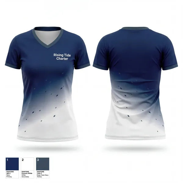 Womens Short Sleeve Vneck Shirt, Rising Tide Charter, Baseball, Teamtime, Team time, sublimation, custom sports apparel, team uniforms, spirit wear, spiritwear, sports uniforms, custom shirts, team store, custom team store, fundraiser sports, apparel fundraiser