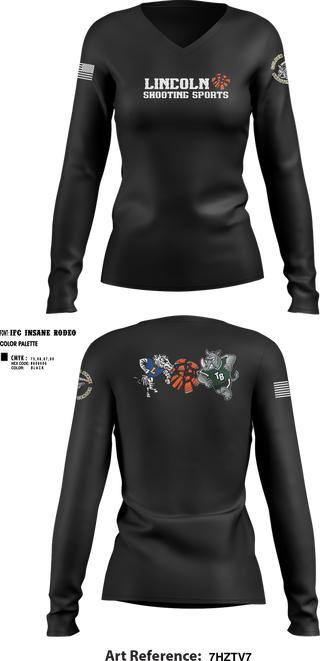 Womens Long Sleeve Vneck Shirt, Lincoln Shooting Sports, , Teamtime, Team time, sublimation, custom sports apparel, team uniforms, spirit wear, spiritwear, sports uniforms, custom shirts, team store, custom team store, fundraiser sports, apparel fundraiser