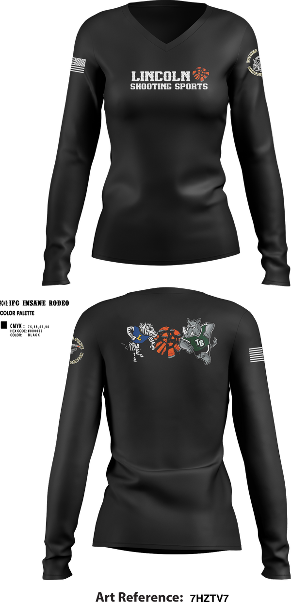 Womens Long Sleeve Vneck Shirt, Lincoln Shooting Sports, , Teamtime, Team time, sublimation, custom sports apparel, team uniforms, spirit wear, spiritwear, sports uniforms, custom shirts, team store, custom team store, fundraiser sports, apparel fundraiser
