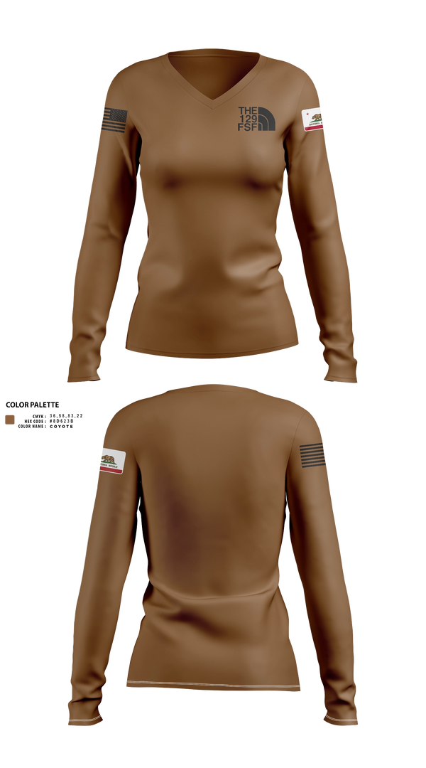 Womens Long Sleeve Vneck Shirt, 129 FSS, Air Force, Teamtime, Team time, sublimation, custom sports apparel, team uniforms, spirit wear, spiritwear, sports uniforms, custom shirts, team store, custom team store, fundraiser sports, apparel fundraiser