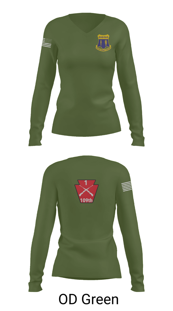 Womens Long Sleeve Vneck Shirt, A co 1/109, National Guard, Teamtime, Team time, sublimation, custom sports apparel, team uniforms, spirit wear, spiritwear, sports uniforms, custom shirts, team store, custom team store, fundraiser sports, apparel fundraiser