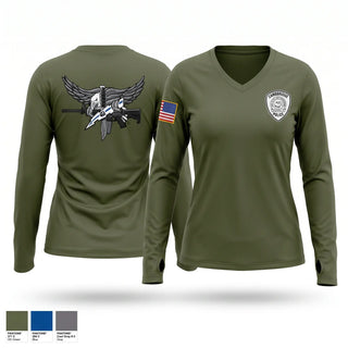 Womens Long Sleeve Vneck Shirt, Cambridge SRT, Police, Teamtime, Team time, sublimation, custom sports apparel, team uniforms, spirit wear, spiritwear, sports uniforms, custom shirts, team store, custom team store, fundraiser sports, apparel fundraiser