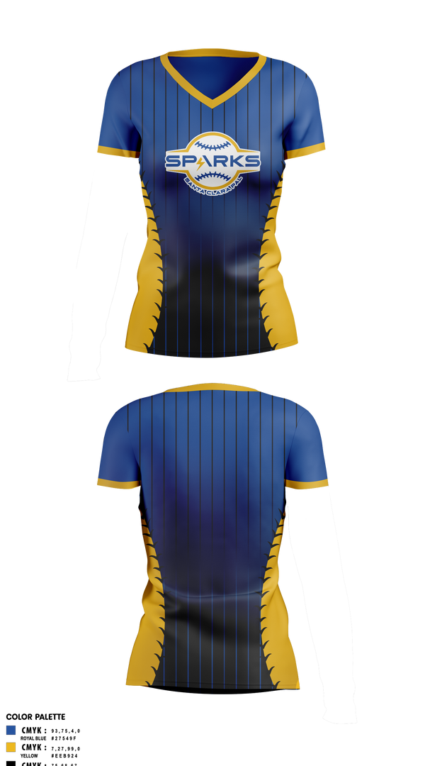 Womens Short Sleeve Vneck Shirt, Santa Clara PAL Sparks, Softball, Teamtime, Team time, sublimation, custom sports apparel, team uniforms, spirit wear, spiritwear, sports uniforms, custom shirts, team store, custom team store, fundraiser sports, apparel fundraiser