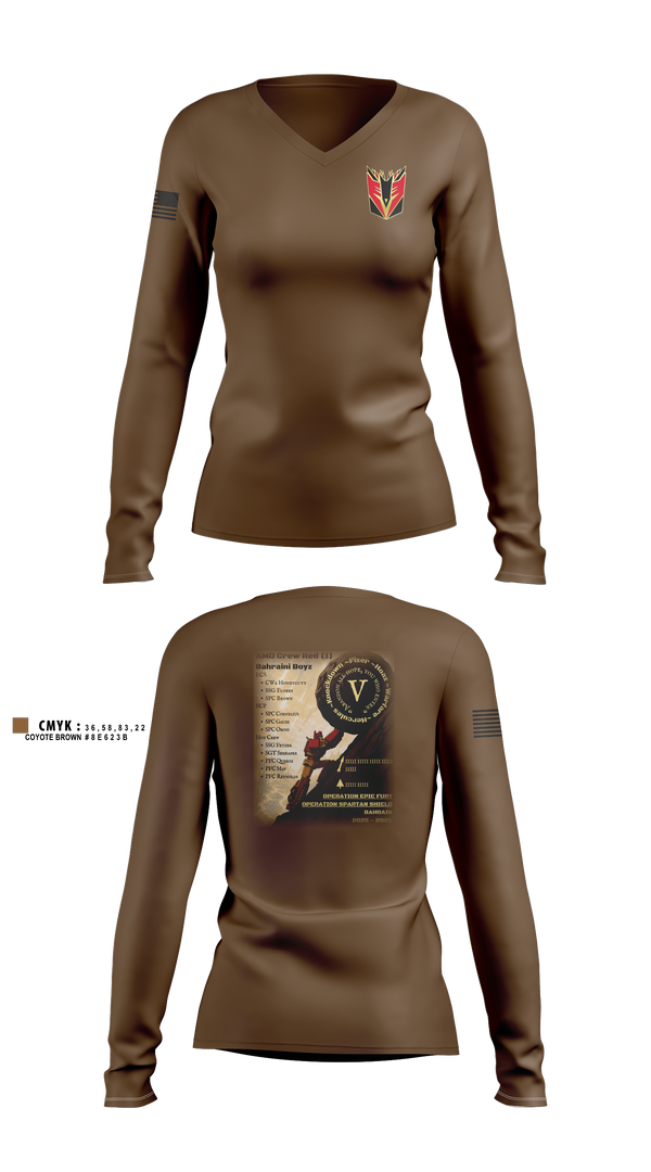 Womens Long Sleeve Vneck Shirt, D/2-43, Army, Teamtime, Team time, sublimation, custom sports apparel, team uniforms, spirit wear, spiritwear, sports uniforms, custom shirts, team store, custom team store, fundraiser sports, apparel fundraiser
