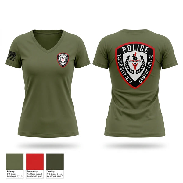 Womens Short Sleeve Vneck Shirt, Yazoo City School Campus Police, Police, Teamtime, Team time, sublimation, custom sports apparel, team uniforms, spirit wear, spiritwear, sports uniforms, custom shirts, team store, custom team store, fundraiser sports, apparel fundraiser