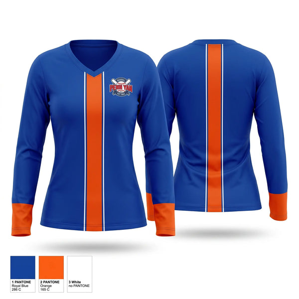 Womens Long Sleeve Vneck Shirt, Penn Yan Youth Baseball, Baseball, Teamtime, Team time, sublimation, custom sports apparel, team uniforms, spirit wear, spiritwear, sports uniforms, custom shirts, team store, custom team store, fundraiser sports, apparel fundraiser