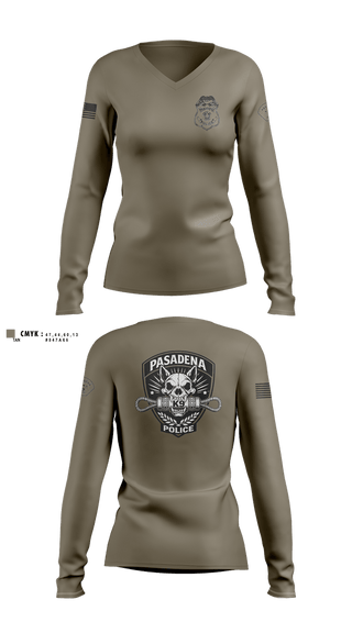 Womens Long Sleeve Vneck Shirt, Pasadena K9, Police, Teamtime, Team time, sublimation, custom sports apparel, team uniforms, spirit wear, spiritwear, sports uniforms, custom shirts, team store, custom team store, fundraiser sports, apparel fundraiser