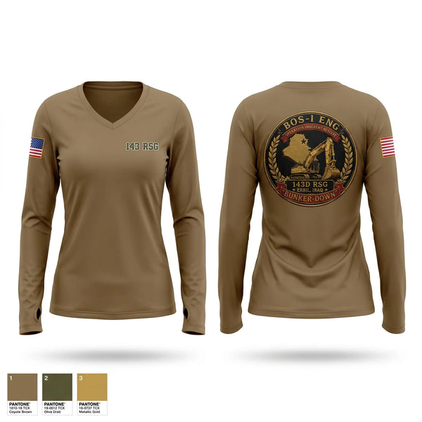Womens Long Sleeve Vneck Shirt, 143rd RSG, National Guard, Teamtime, Team time, sublimation, custom sports apparel, team uniforms, spirit wear, spiritwear, sports uniforms, custom shirts, team store, custom team store, fundraiser sports, apparel fundraiser
