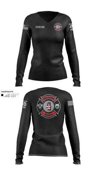 Womens Long Sleeve Vneck Shirt, Gallatin Fire Department Station 4, Fire Department, Teamtime, Team time, sublimation, custom sports apparel, team uniforms, spirit wear, spiritwear, sports uniforms, custom shirts, team store, custom team store, fundraiser sports, apparel fundraiser