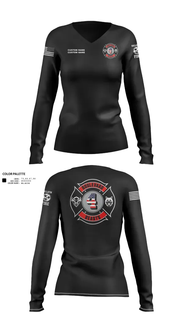 Womens Long Sleeve Vneck Shirt, Gallatin Fire Department Station 4, Fire Department, Teamtime, Team time, sublimation, custom sports apparel, team uniforms, spirit wear, spiritwear, sports uniforms, custom shirts, team store, custom team store, fundraiser sports, apparel fundraiser