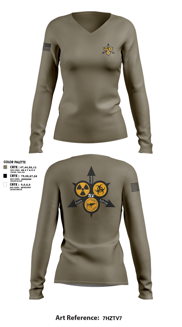 Womens Long Sleeve Vneck Shirt, 51st WMD-CST, , Teamtime, Team time, sublimation, custom sports apparel, team uniforms, spirit wear, spiritwear, sports uniforms, custom shirts, team store, custom team store, fundraiser sports, apparel fundraiser