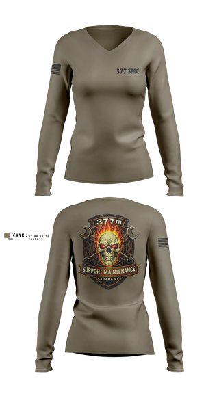 Womens Long Sleeve Vneck Shirt, 377 Support Maintenance Company, Army, Teamtime, Team time, sublimation, custom sports apparel, team uniforms, spirit wear, spiritwear, sports uniforms, custom shirts, team store, custom team store, fundraiser sports, apparel fundraiser