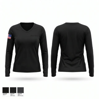 Womens Long Sleeve Vneck Shirt, medcor, EMS/EMT, Teamtime, Team time, sublimation, custom sports apparel, team uniforms, spirit wear, spiritwear, sports uniforms, custom shirts, team store, custom team store, fundraiser sports, apparel fundraiser