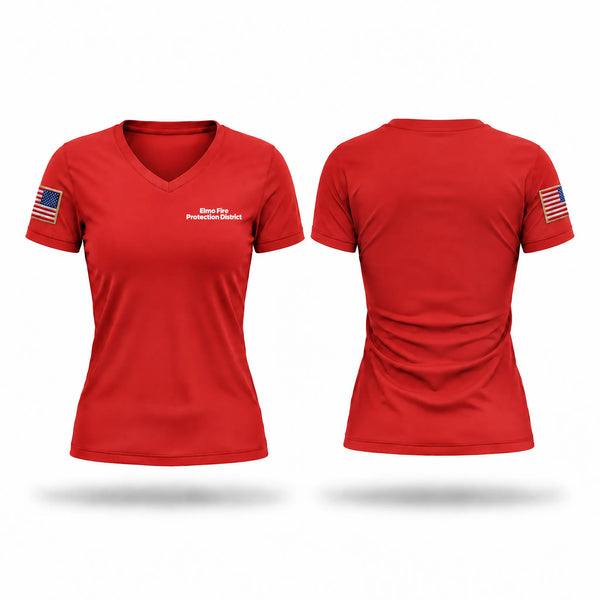 Womens Short Sleeve Vneck Shirt, Elmo Fire Protection District, Fire Department, Teamtime, Team time, sublimation, custom sports apparel, team uniforms, spirit wear, spiritwear, sports uniforms, custom shirts, team store, custom team store, fundraiser sports, apparel fundraiser