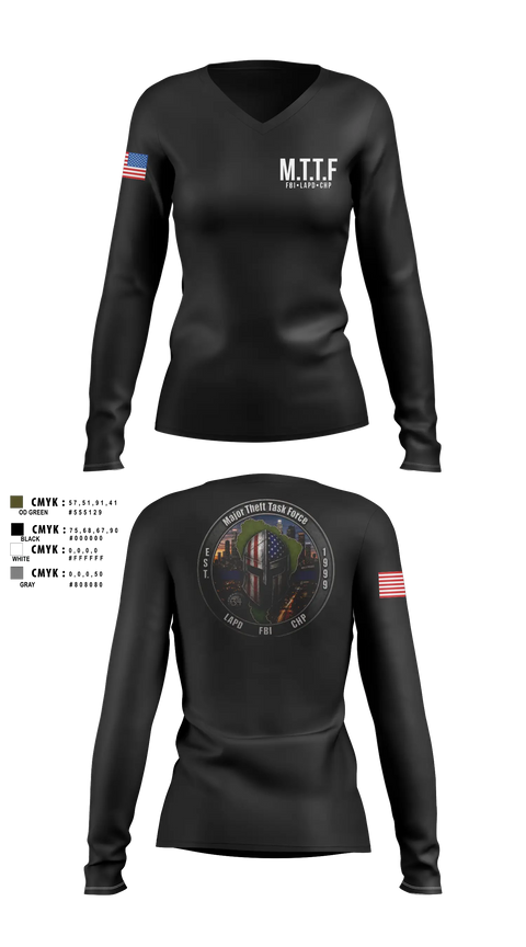 Womens Long Sleeve Vneck Shirt, Major Theft Task Force, Police, Teamtime, Team time, sublimation, custom sports apparel, team uniforms, spirit wear, spiritwear, sports uniforms, custom shirts, team store, custom team store, fundraiser sports, apparel fundraiser