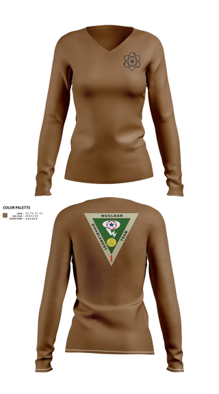 Womens Long Sleeve Vneck Shirt, NDT-1, Army, Teamtime, Team time, sublimation, custom sports apparel, team uniforms, spirit wear, spiritwear, sports uniforms, custom shirts, team store, custom team store, fundraiser sports, apparel fundraiser