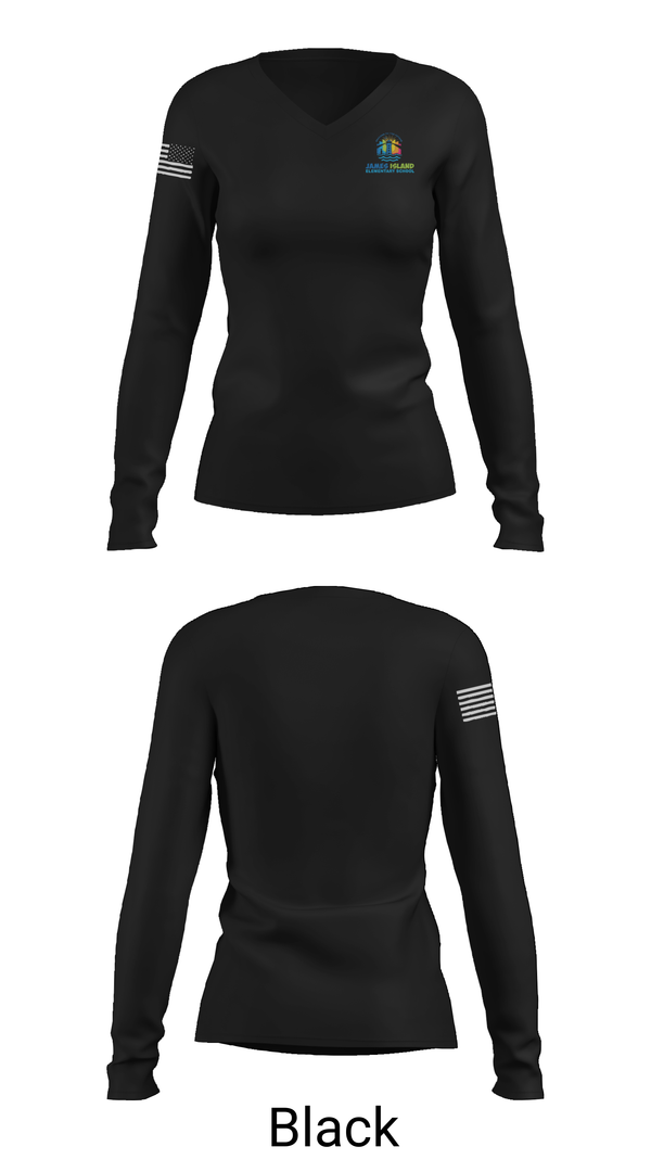 Womens Long Sleeve Vneck Shirt, James Island Elementary School, Spirit Store, Teamtime, Team time, sublimation, custom sports apparel, team uniforms, spirit wear, spiritwear, sports uniforms, custom shirts, team store, custom team store, fundraiser sports, apparel fundraiser