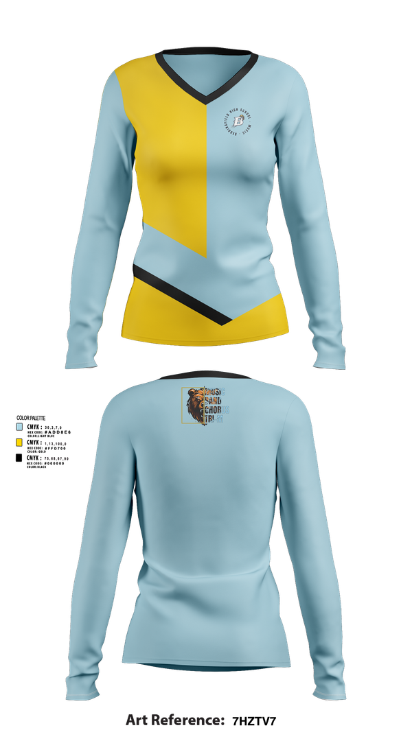Womens Long Sleeve Vneck Shirt, Beddingfield High School Music, Spirit Store, Teamtime, Team time, sublimation, custom sports apparel, team uniforms, spirit wear, spiritwear, sports uniforms, custom shirts, team store, custom team store, fundraiser sports, apparel fundraiser