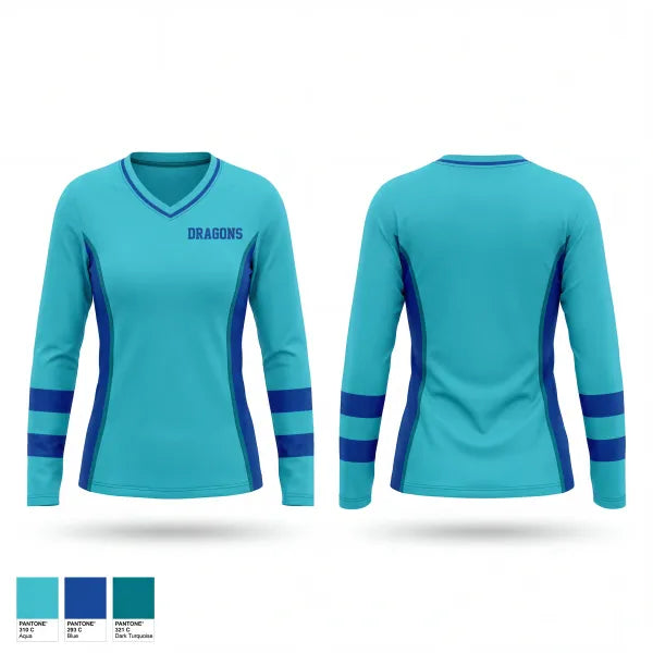Womens Long Sleeve Vneck Shirt, Dragons, Men's Lacrosse, Teamtime, Team time, sublimation, custom sports apparel, team uniforms, spirit wear, spiritwear, sports uniforms, custom shirts, team store, custom team store, fundraiser sports, apparel fundraiser