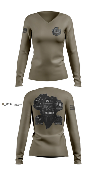 Womens Long Sleeve Vneck Shirt, 861, Army, Teamtime, Team time, sublimation, custom sports apparel, team uniforms, spirit wear, spiritwear, sports uniforms, custom shirts, team store, custom team store, fundraiser sports, apparel fundraiser