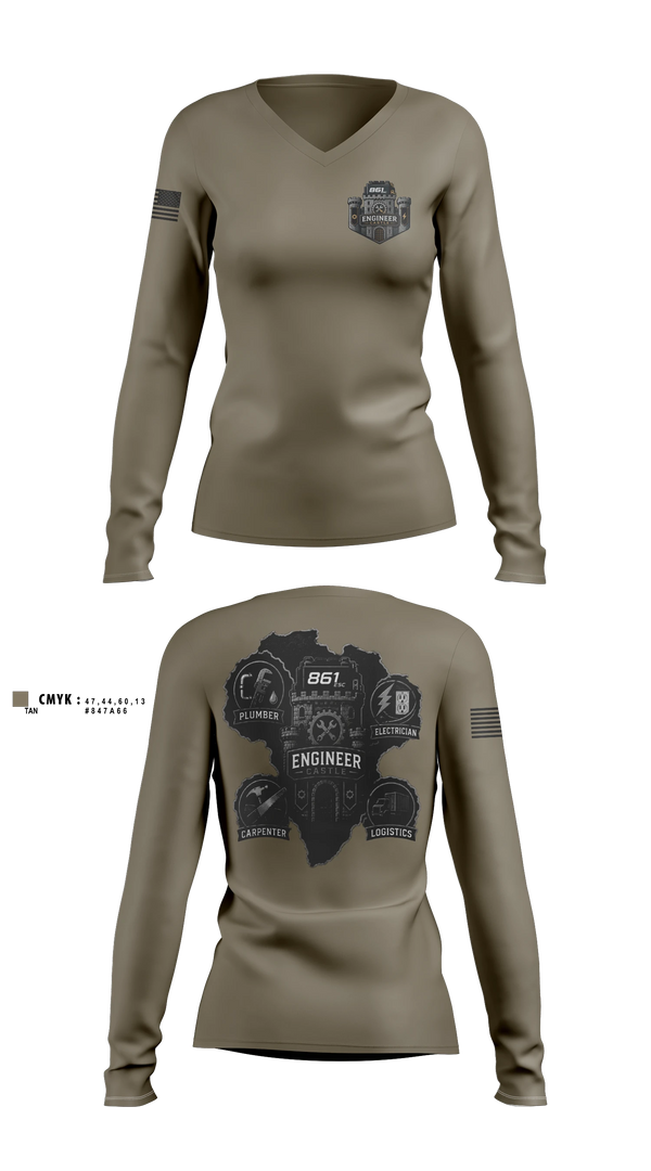 Womens Long Sleeve Vneck Shirt, 861, Army, Teamtime, Team time, sublimation, custom sports apparel, team uniforms, spirit wear, spiritwear, sports uniforms, custom shirts, team store, custom team store, fundraiser sports, apparel fundraiser