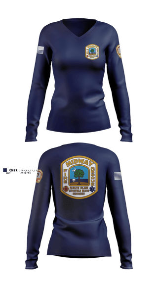 Womens Long Sleeve Vneck Shirt, Midway Fire Rescue, Fire Department, Teamtime, Team time, sublimation, custom sports apparel, team uniforms, spirit wear, spiritwear, sports uniforms, custom shirts, team store, custom team store, fundraiser sports, apparel fundraiser