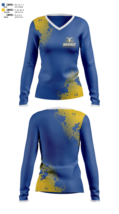 Womens Long Sleeve Vneck Shirt, Rockville Marching Ram Band, Spirit Store, Teamtime, Team time, sublimation, custom sports apparel, team uniforms, spirit wear, spiritwear, sports uniforms, custom shirts, team store, custom team store, fundraiser sports, apparel fundraiser