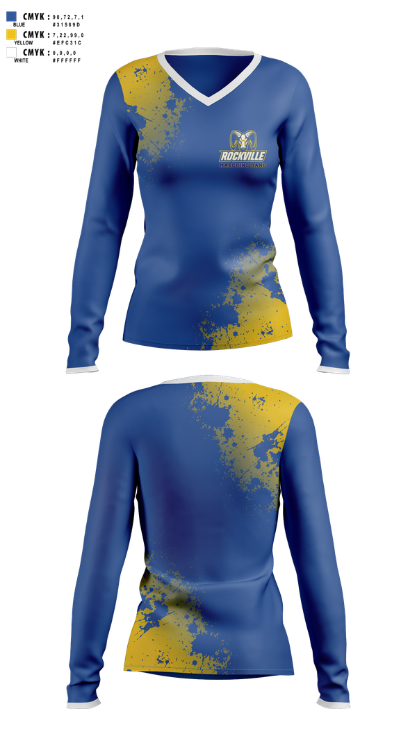 Womens Long Sleeve Vneck Shirt, Rockville Marching Ram Band, Spirit Store, Teamtime, Team time, sublimation, custom sports apparel, team uniforms, spirit wear, spiritwear, sports uniforms, custom shirts, team store, custom team store, fundraiser sports, apparel fundraiser