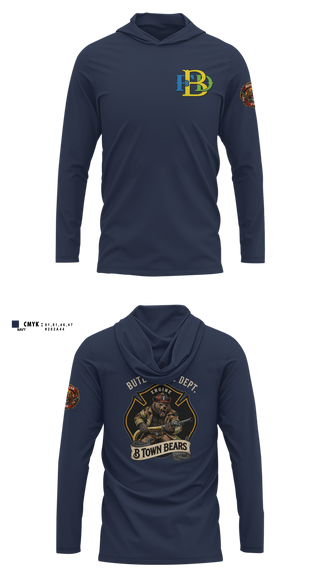 Long Sleeve Performance Shirt with hood, Butler Police Department, Police, Teamtime, Team time, sublimation, custom sports apparel, team uniforms, spirit wear, spiritwear, sports uniforms, custom shirts, team store, custom team store, fundraiser sports, apparel fundraiser