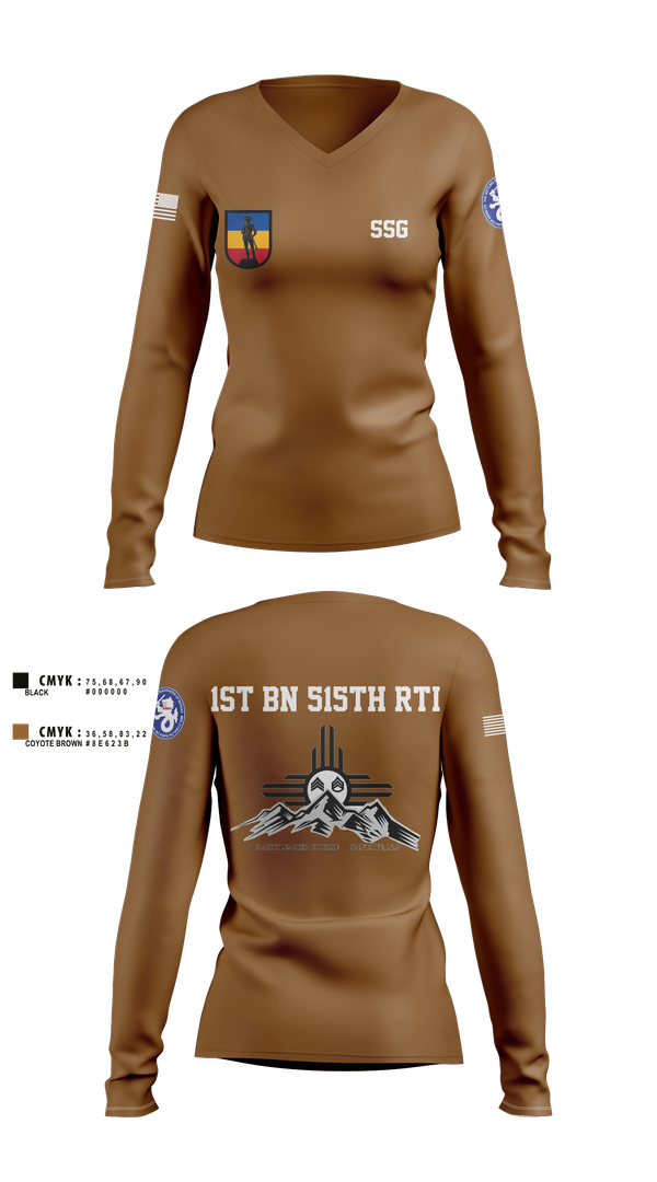 Womens Long Sleeve Vneck Shirt, 1st BN 515th RTI, Army, Teamtime, Team time, sublimation, custom sports apparel, team uniforms, spirit wear, spiritwear, sports uniforms, custom shirts, team store, custom team store, fundraiser sports, apparel fundraiser