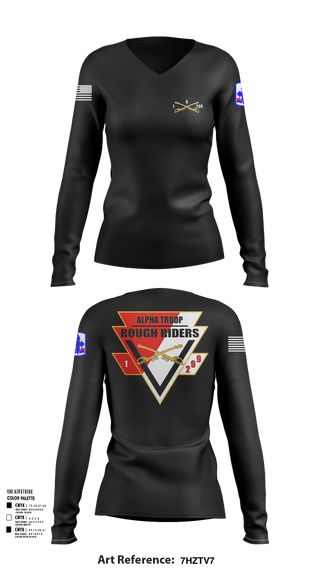 Womens Long Sleeve Vneck Shirt, A Troop, 1st squadron-299th Calvary Regiment, , Teamtime, Team time, sublimation, custom sports apparel, team uniforms, spirit wear, spiritwear, sports uniforms, custom shirts, team store, custom team store, fundraiser sports, apparel fundraiser