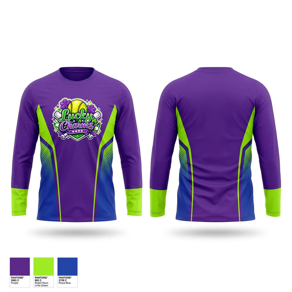 Long Sleeve Performance Shirt, Lucky Charms, Softball, Teamtime, Team time, sublimation, custom sports apparel, team uniforms, spirit wear, spiritwear, sports uniforms, custom shirts, team store, custom team store, fundraiser sports, apparel fundraiser
