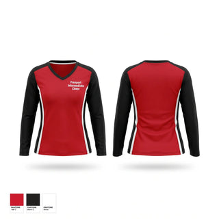 Womens Long Sleeve Vneck Shirt, Freeport Intermediate Cheer, Cheer, Teamtime, Team time, sublimation, custom sports apparel, team uniforms, spirit wear, spiritwear, sports uniforms, custom shirts, team store, custom team store, fundraiser sports, apparel fundraiser