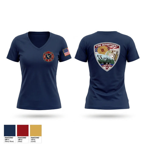 Womens Short Sleeve Vneck Shirt, Lake City Fire Department, Fire Department, Teamtime, Team time, sublimation, custom sports apparel, team uniforms, spirit wear, spiritwear, sports uniforms, custom shirts, team store, custom team store, fundraiser sports, apparel fundraiser
