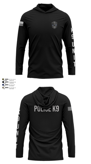 Long Sleeve Hooded Sun Shirt, Roy Cit Police K9, Police, Teamtime, Team time, sublimation, custom sports apparel, team uniforms, spirit wear, spiritwear, sports uniforms, custom shirts, team store, custom team store, fundraiser sports, apparel fundraiser