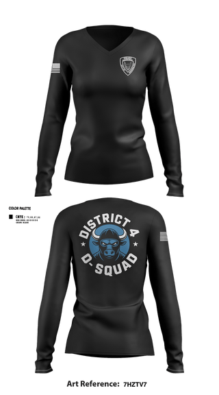 Womens Long Sleeve Vneck Shirt, District 4 D Squad, Police, Teamtime, Team time, sublimation, custom sports apparel, team uniforms, spirit wear, spiritwear, sports uniforms, custom shirts, team store, custom team store, fundraiser sports, apparel fundraiser