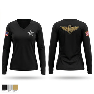 Womens Long Sleeve Vneck Shirt, 6times, Police, Teamtime, Team time, sublimation, custom sports apparel, team uniforms, spirit wear, spiritwear, sports uniforms, custom shirts, team store, custom team store, fundraiser sports, apparel fundraiser
