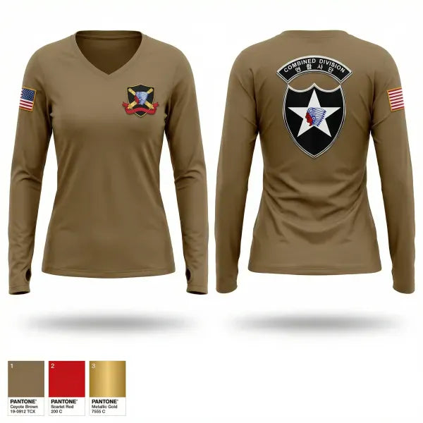 Womens Long Sleeve Vneck Shirt, 2ID DIVARTY, Army, Teamtime, Team time, sublimation, custom sports apparel, team uniforms, spirit wear, spiritwear, sports uniforms, custom shirts, team store, custom team store, fundraiser sports, apparel fundraiser