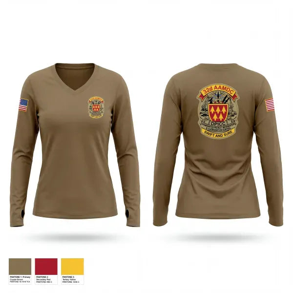 Womens Long Sleeve Vneck Shirt, 32d AAMDC DPICC, Army, Teamtime, Team time, sublimation, custom sports apparel, team uniforms, spirit wear, spiritwear, sports uniforms, custom shirts, team store, custom team store, fundraiser sports, apparel fundraiser