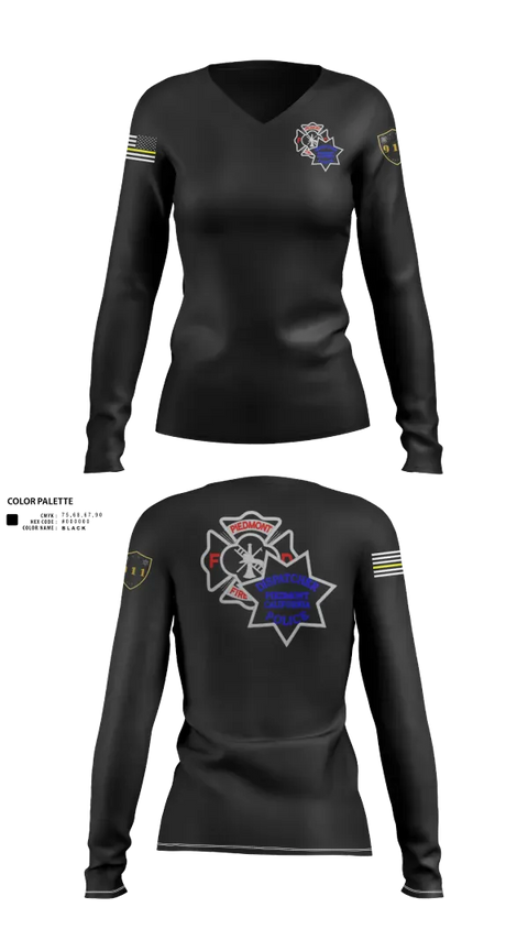 Womens Long Sleeve Vneck Shirt, Piedmont Police & Fire Comms, Police, Teamtime, Team time, sublimation, custom sports apparel, team uniforms, spirit wear, spiritwear, sports uniforms, custom shirts, team store, custom team store, fundraiser sports, apparel fundraiser