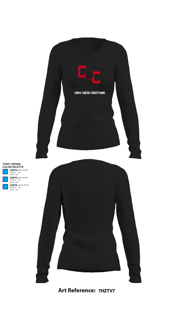 Womens Long Sleeve Vneck Shirt, Crow Creek Chieftains, Cross Country, Teamtime, Team time, sublimation, custom sports apparel, team uniforms, spirit wear, spiritwear, sports uniforms, custom shirts, team store, custom team store, fundraiser sports, apparel fundraiser