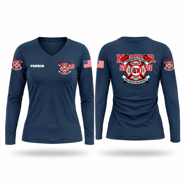 Womens Long Sleeve Vneck Shirt, Morrisonville Palmer Fire Protection District, Fire Department, Teamtime, Team time, sublimation, custom sports apparel, team uniforms, spirit wear, spiritwear, sports uniforms, custom shirts, team store, custom team store, fundraiser sports, apparel fundraiser