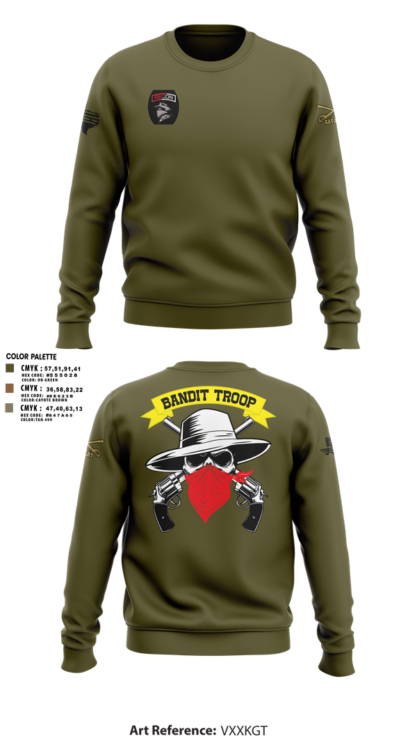 Crew Neck Sweatshirt, 6-9 bandit troop, Army, Teamtime, Team time, sublimation, custom sports apparel, team uniforms, spirit wear, spiritwear, sports uniforms, custom shirts, team store, custom team store, fundraiser sports, apparel fundraiser