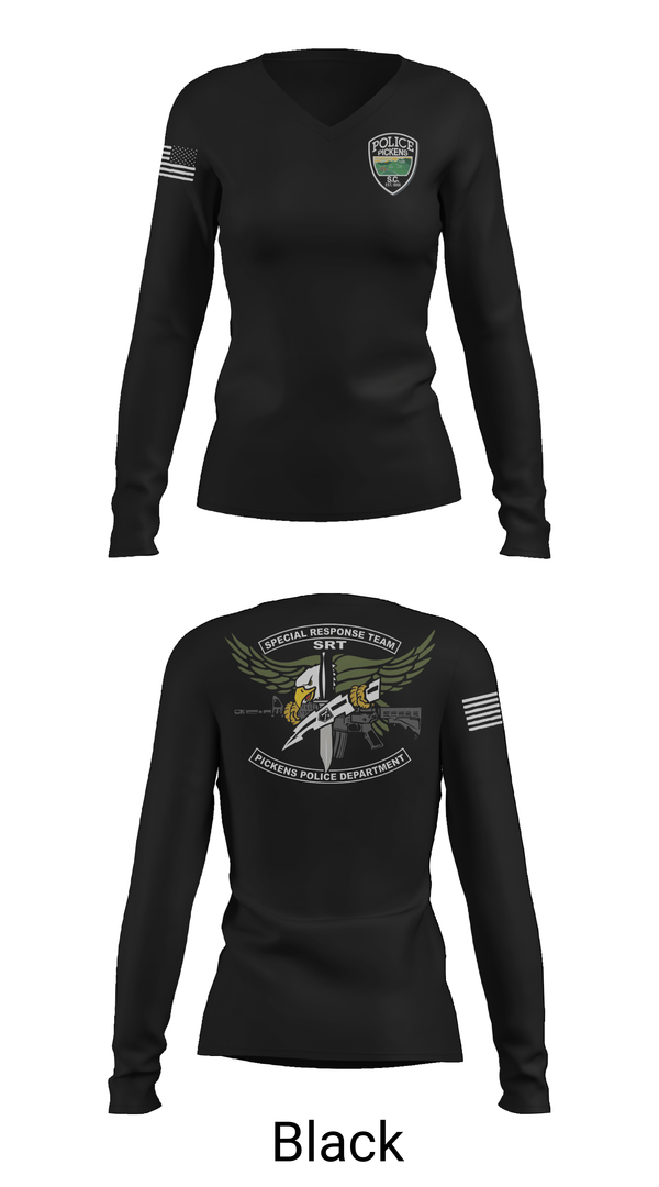 Womens Long Sleeve Vneck Shirt, Pickens Police Department Special Response Team, Police, Teamtime, Team time, sublimation, custom sports apparel, team uniforms, spirit wear, spiritwear, sports uniforms, custom shirts, team store, custom team store, fundraiser sports, apparel fundraiser