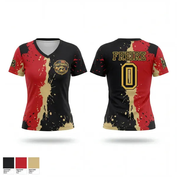 Womens Short Sleeve Vneck Shirt, Dirtbags, Baseball, Teamtime, Team time, sublimation, custom sports apparel, team uniforms, spirit wear, spiritwear, sports uniforms, custom shirts, team store, custom team store, fundraiser sports, apparel fundraiser