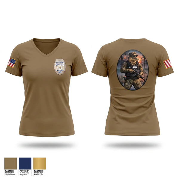 Womens Short Sleeve Vneck Shirt, NSF Security, Navy, Teamtime, Team time, sublimation, custom sports apparel, team uniforms, spirit wear, spiritwear, sports uniforms, custom shirts, team store, custom team store, fundraiser sports, apparel fundraiser